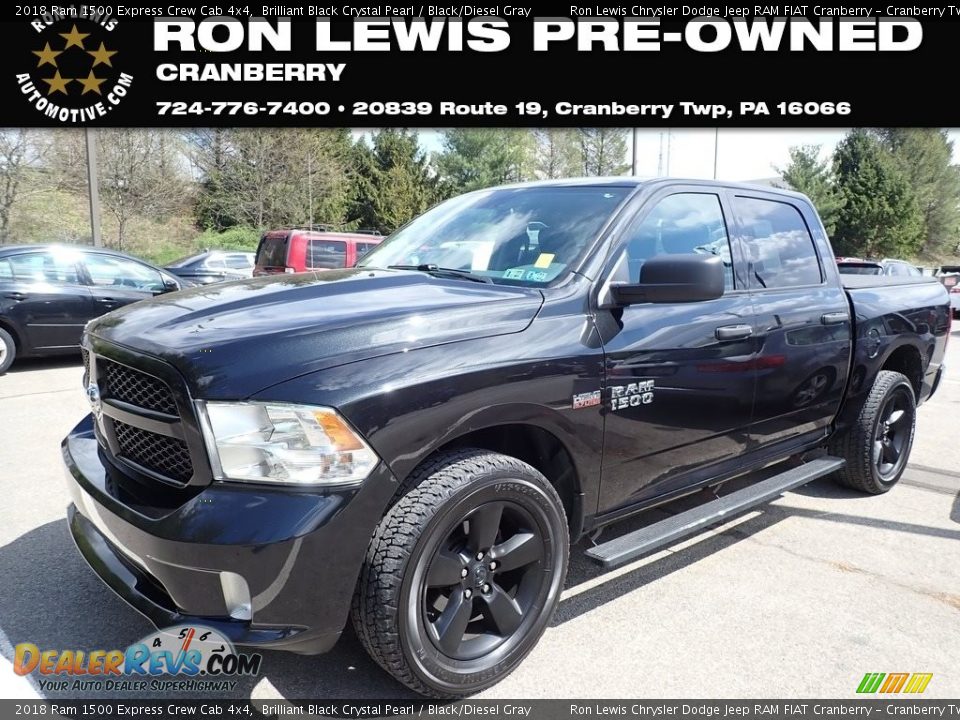 2018 Ram 1500 Express Crew Cab 4x4 Brilliant Black Crystal Pearl / Black/Diesel Gray Photo #1