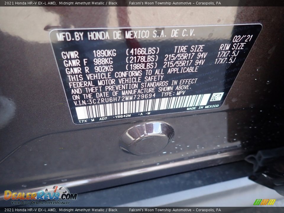 2021 Honda HR-V EX-L AWD Midnight Amethyst Metallic / Black Photo #12