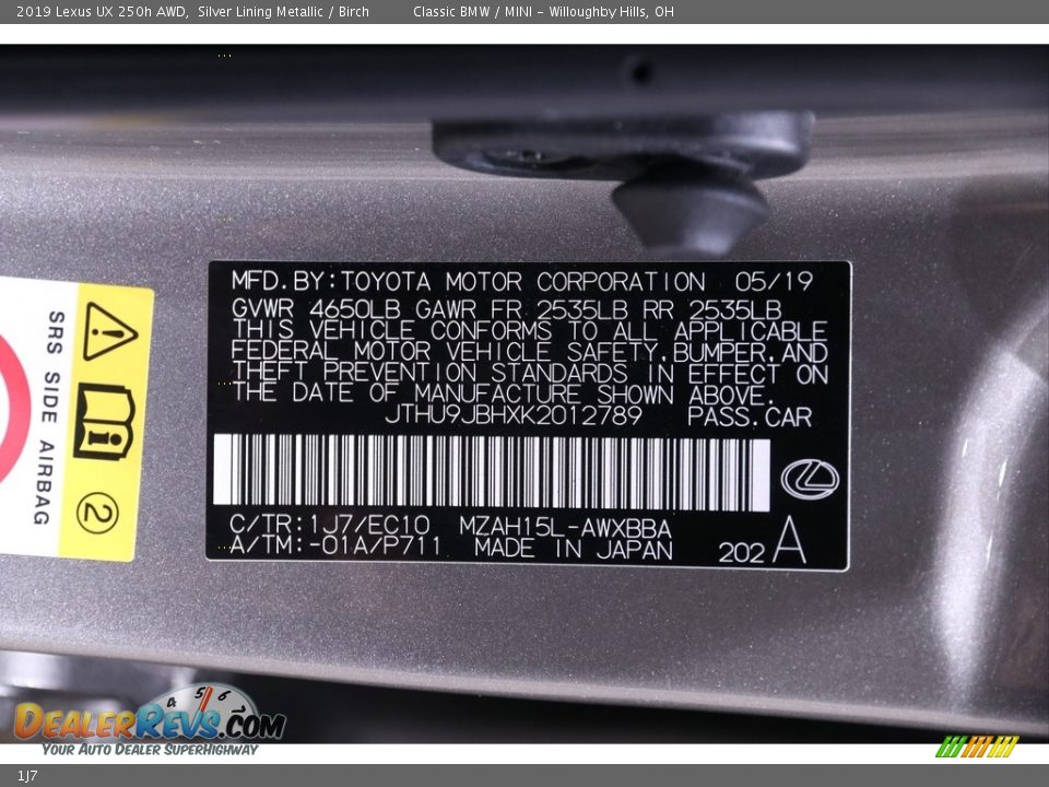 Lexus Color Code 1J7 Silver Lining Metallic