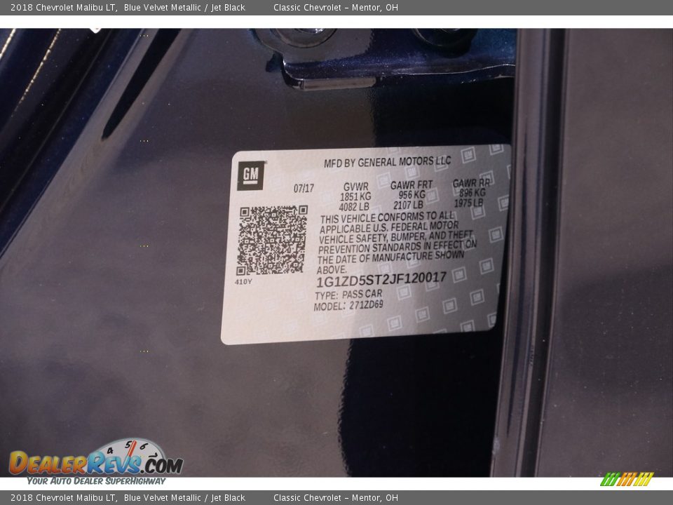 2018 Chevrolet Malibu LT Blue Velvet Metallic / Jet Black Photo #19