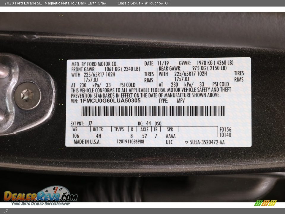 Ford Color Code J7 Magnetic Metallic