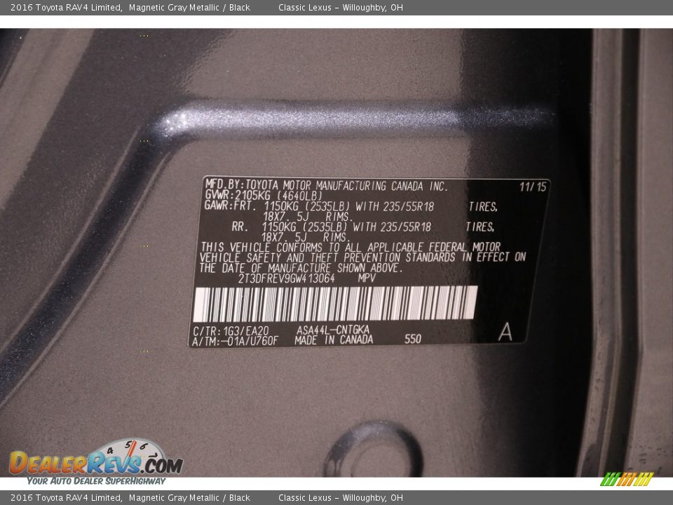2016 Toyota RAV4 Limited Magnetic Gray Metallic / Black Photo #18