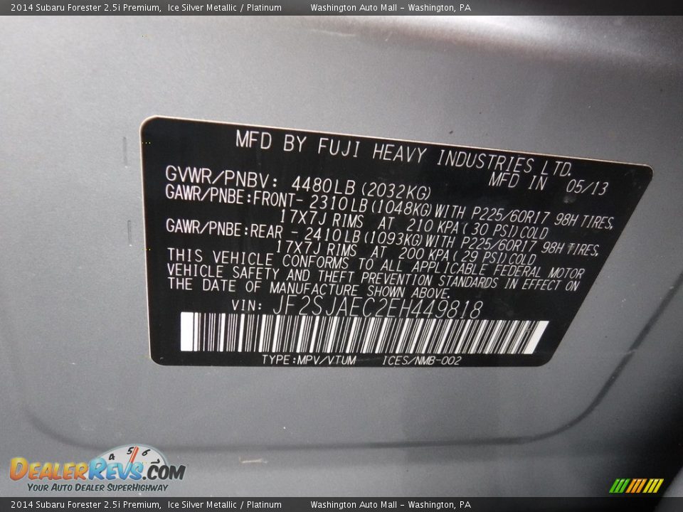 2014 Subaru Forester 2.5i Premium Ice Silver Metallic / Platinum Photo #29