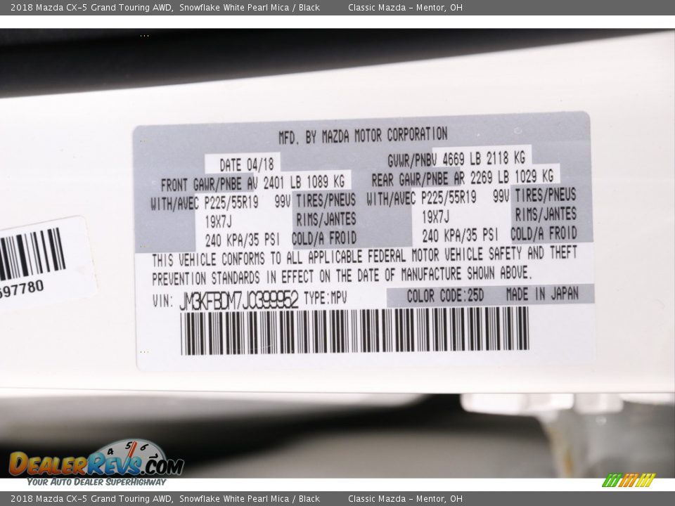 2018 Mazda CX-5 Grand Touring AWD Snowflake White Pearl Mica / Black Photo #18