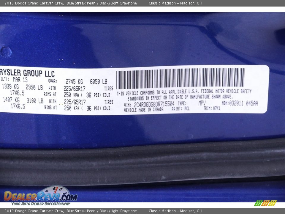 2013 Dodge Grand Caravan Crew Blue Streak Pearl / Black/Light Graystone Photo #23