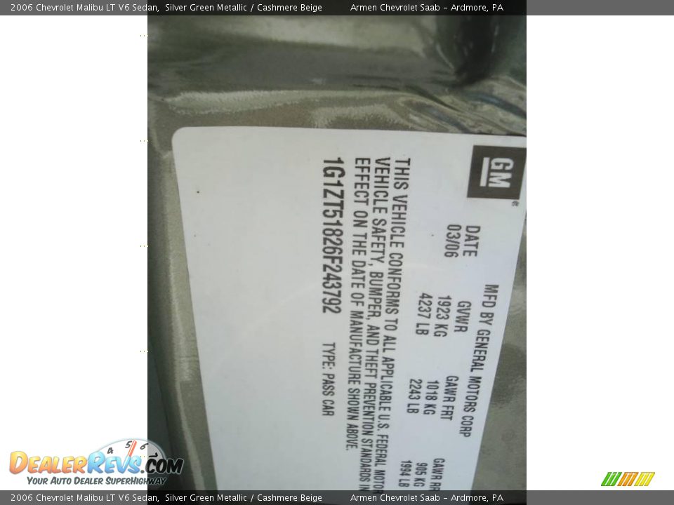 2006 Chevrolet Malibu LT V6 Sedan Silver Green Metallic / Cashmere Beige Photo #33