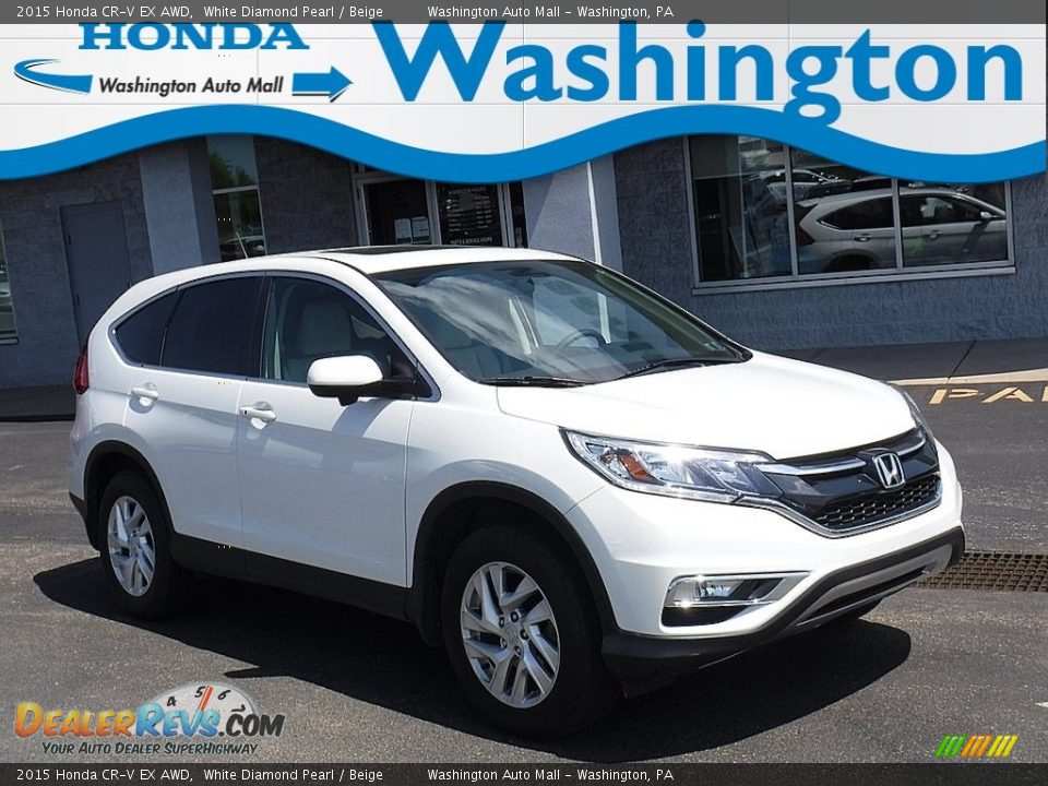 2015 Honda CR-V EX AWD White Diamond Pearl / Beige Photo #1