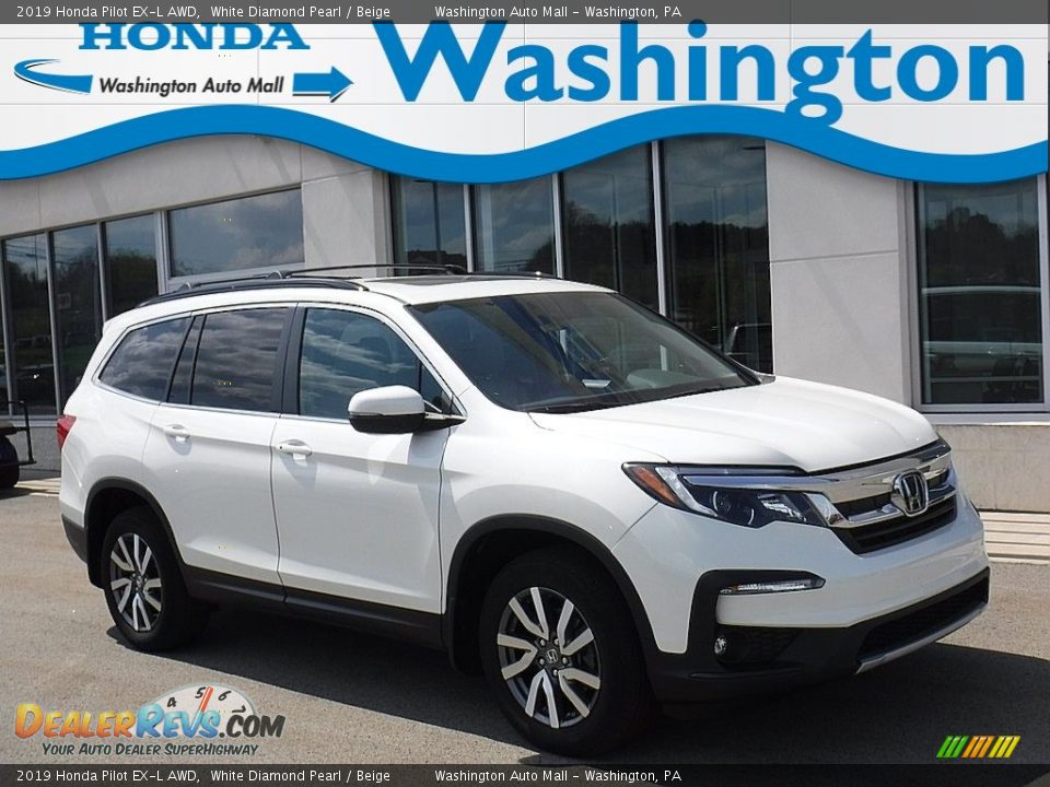 2019 Honda Pilot EX-L AWD White Diamond Pearl / Beige Photo #1