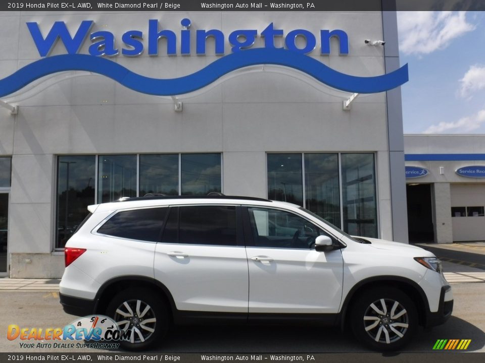 2019 Honda Pilot EX-L AWD White Diamond Pearl / Beige Photo #2