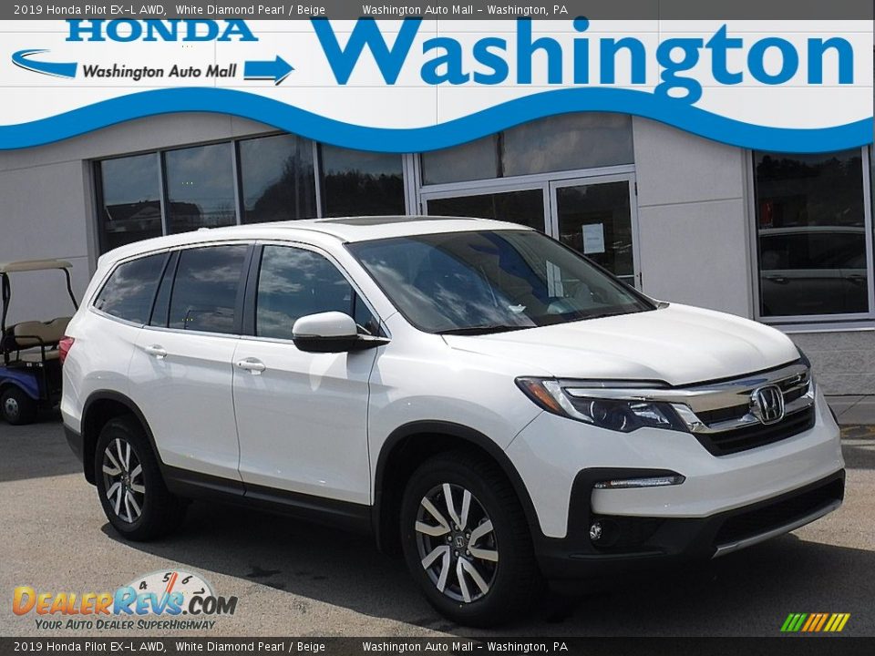 2019 Honda Pilot EX-L AWD White Diamond Pearl / Beige Photo #1