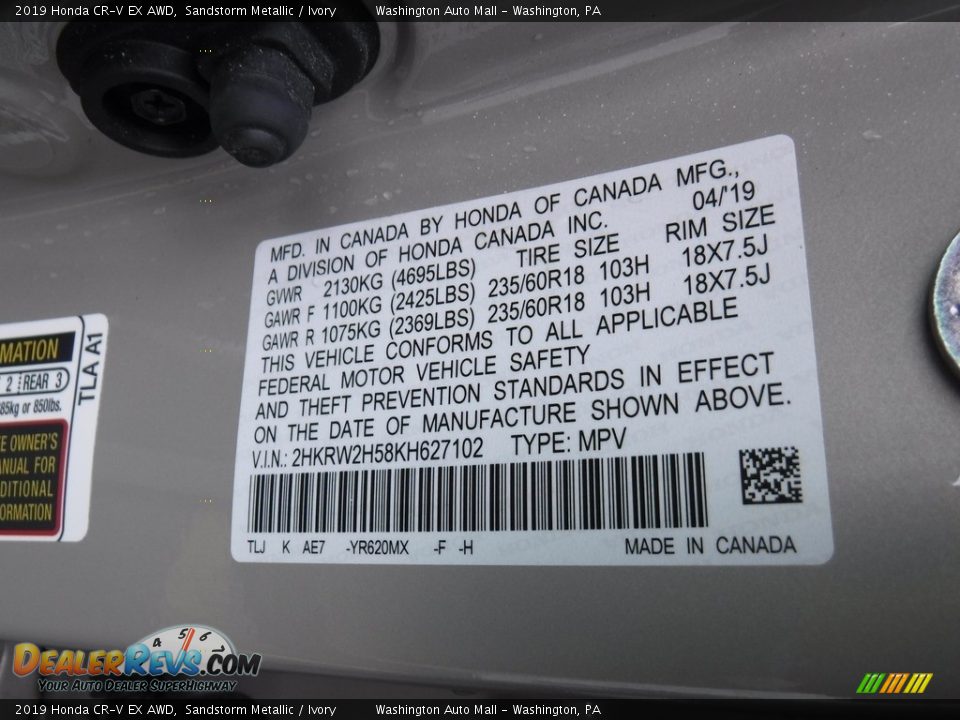 2019 Honda CR-V EX AWD Sandstorm Metallic / Ivory Photo #32