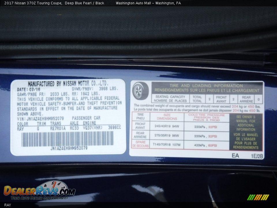 Nissan Color Code RAY Deep Blue Pearl