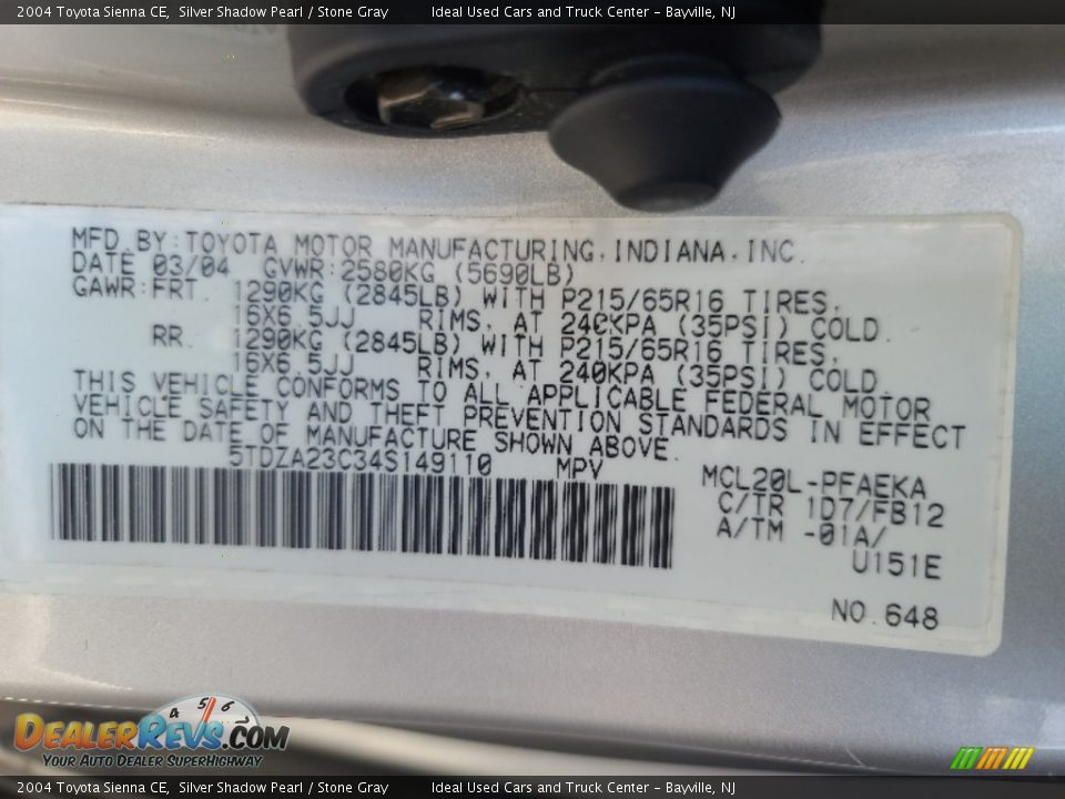 2004 Toyota Sienna CE Silver Shadow Pearl / Stone Gray Photo #25