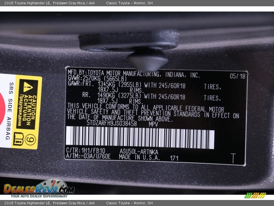 2018 Toyota Highlander LE Predawn Gray Mica / Ash Photo #18