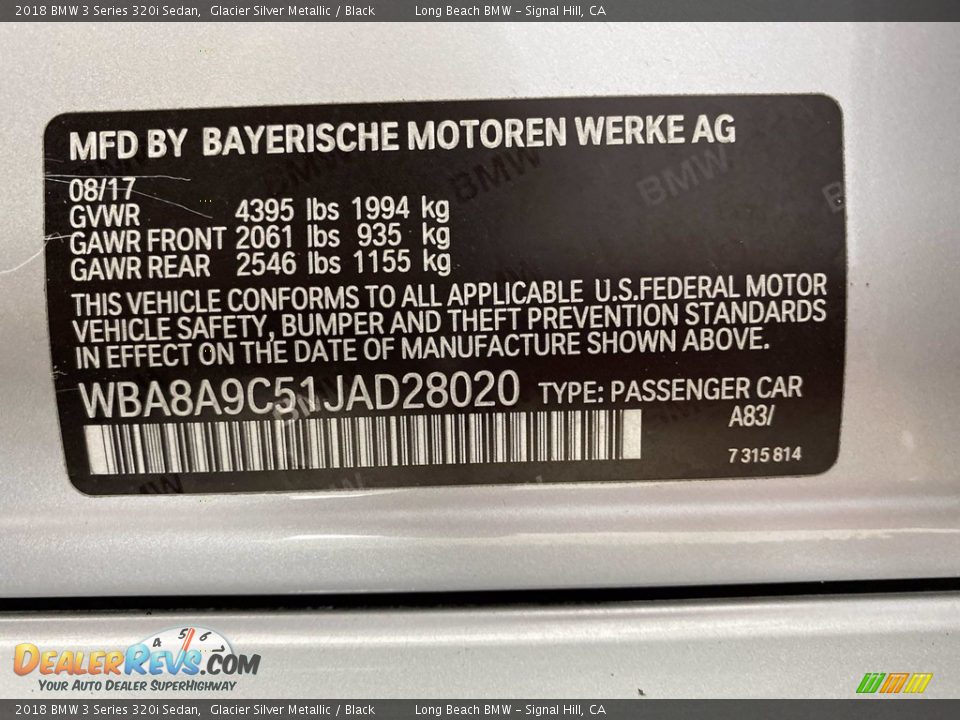 2018 BMW 3 Series 320i Sedan Glacier Silver Metallic / Black Photo #36