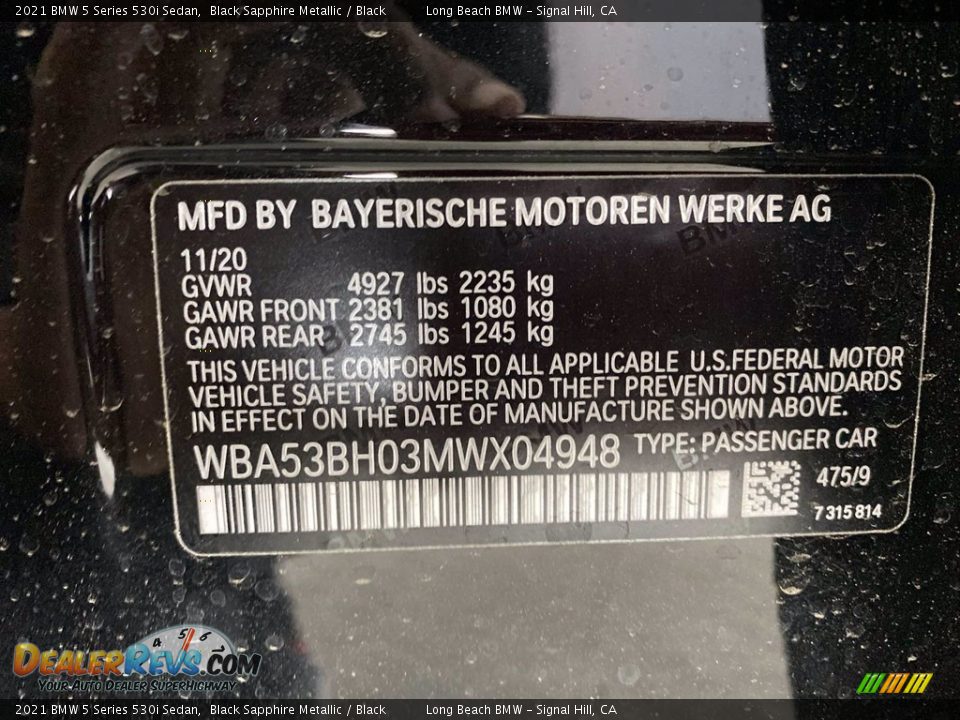 2021 BMW 5 Series 530i Sedan Black Sapphire Metallic / Black Photo #26