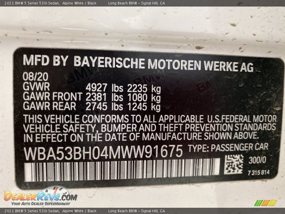 2021 BMW 5 Series 530i Sedan Alpine White / Black Photo #25