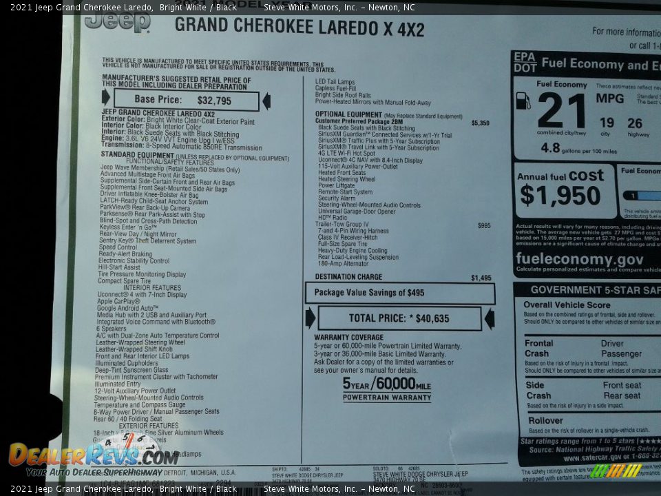 2021 Jeep Grand Cherokee Laredo Bright White / Black Photo #31