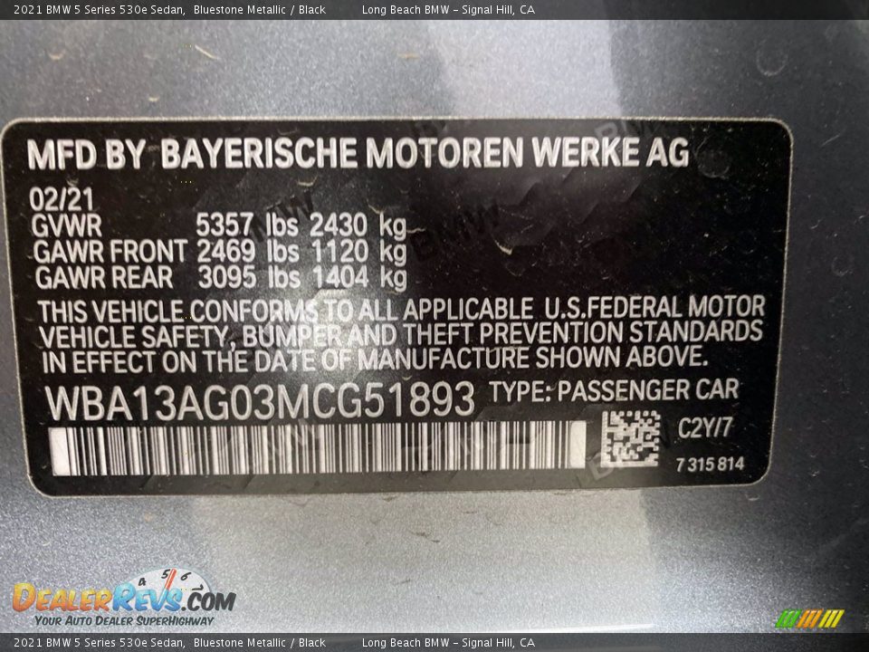 2021 BMW 5 Series 530e Sedan Bluestone Metallic / Black Photo #25
