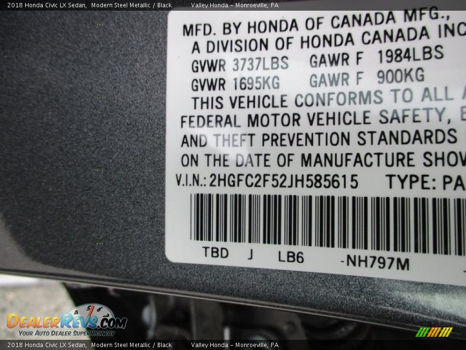 2018 Honda Civic LX Sedan Modern Steel Metallic / Black Photo #19