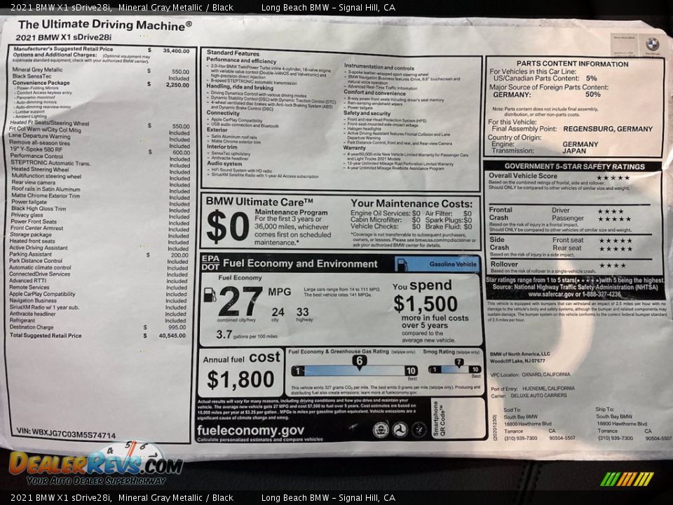 2021 BMW X1 sDrive28i Mineral Gray Metallic / Black Photo #25