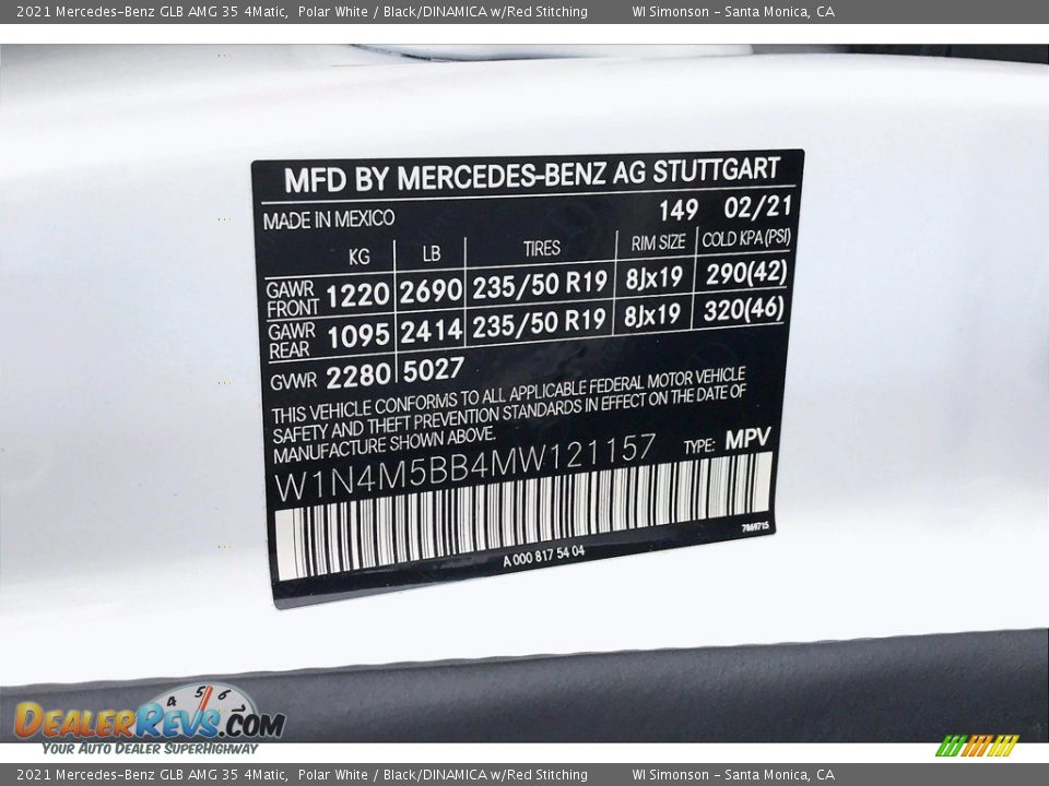 2021 Mercedes-Benz GLB AMG 35 4Matic Polar White / Black/DINAMICA w/Red Stitching Photo #11