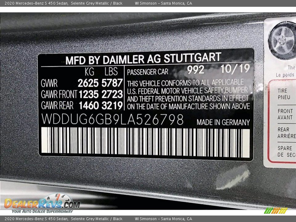 2020 Mercedes-Benz S 450 Sedan Selenite Grey Metallic / Black Photo #33