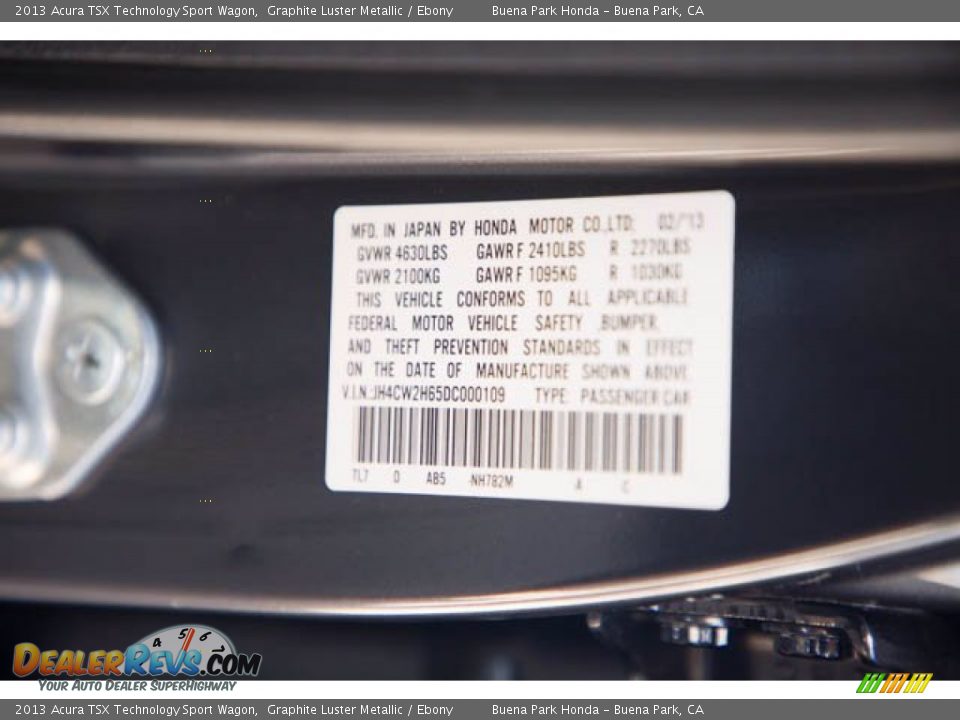 2013 Acura TSX Technology Sport Wagon Graphite Luster Metallic / Ebony Photo #36