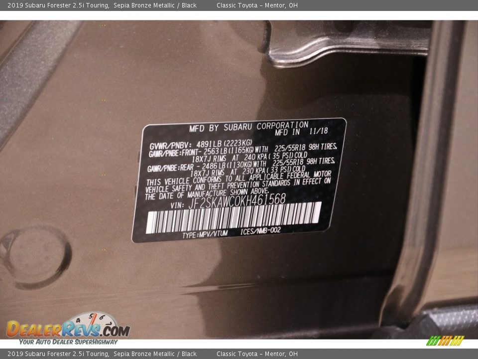 2019 Subaru Forester 2.5i Touring Sepia Bronze Metallic / Black Photo #21