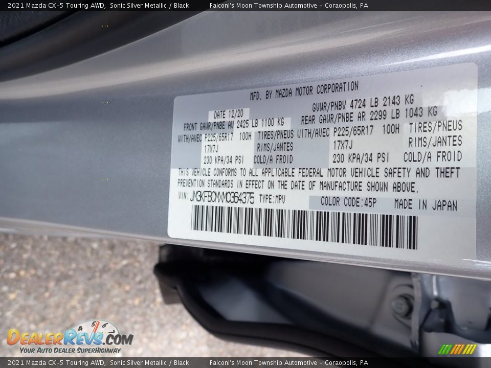 2021 Mazda CX-5 Touring AWD Sonic Silver Metallic / Black Photo #12