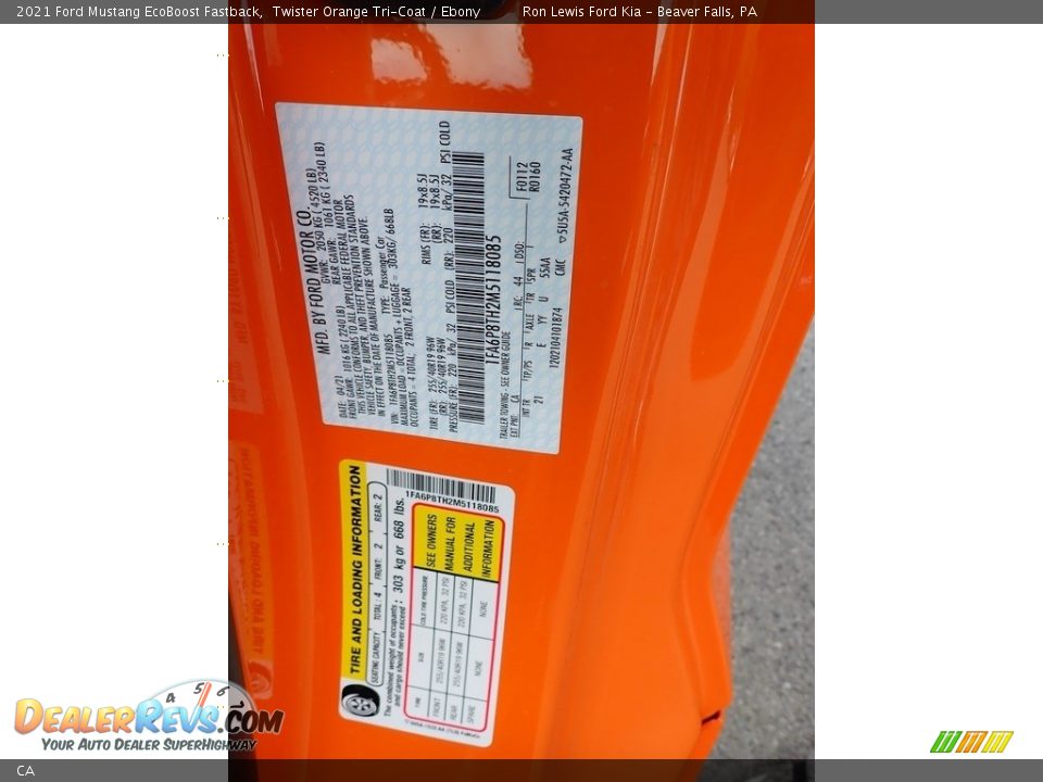 Ford Color Code CA Twister Orange Tri-Coat