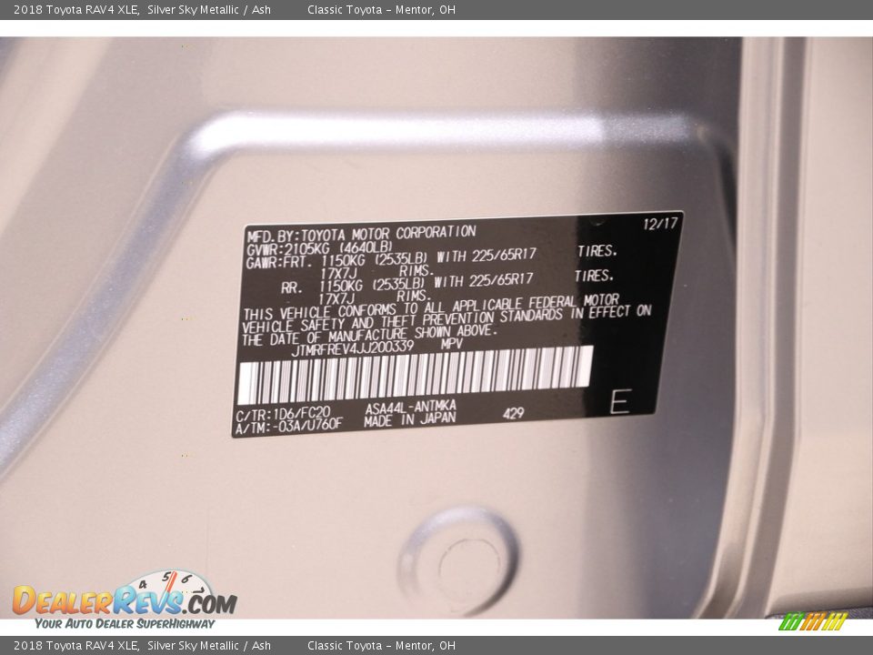 2018 Toyota RAV4 XLE Silver Sky Metallic / Ash Photo #17