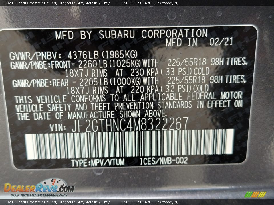 2021 Subaru Crosstrek Limited Magnetite Gray Metallic / Gray Photo #14