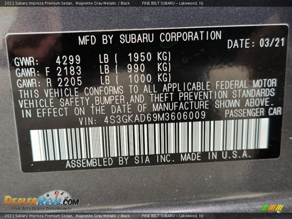 2021 Subaru Impreza Premium Sedan Magnetite Gray Metallic / Black Photo #14