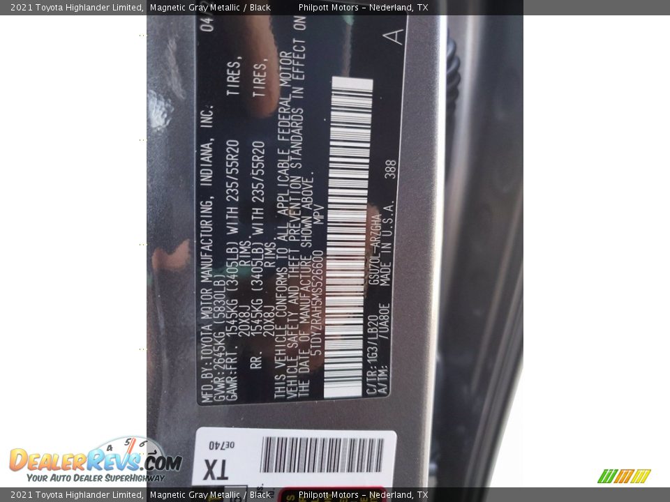 2021 Toyota Highlander Limited Magnetic Gray Metallic / Black Photo #25