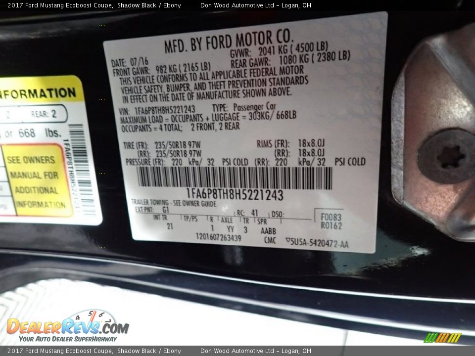 2017 Ford Mustang Ecoboost Coupe Shadow Black / Ebony Photo #36