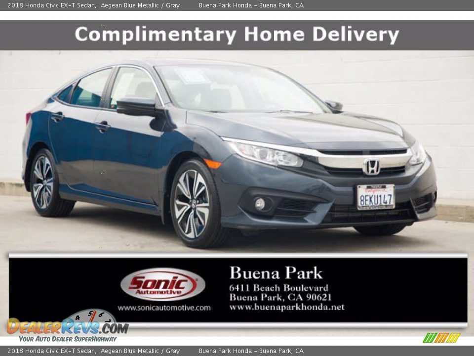 2018 Honda Civic EX-T Sedan Aegean Blue Metallic / Gray Photo #1