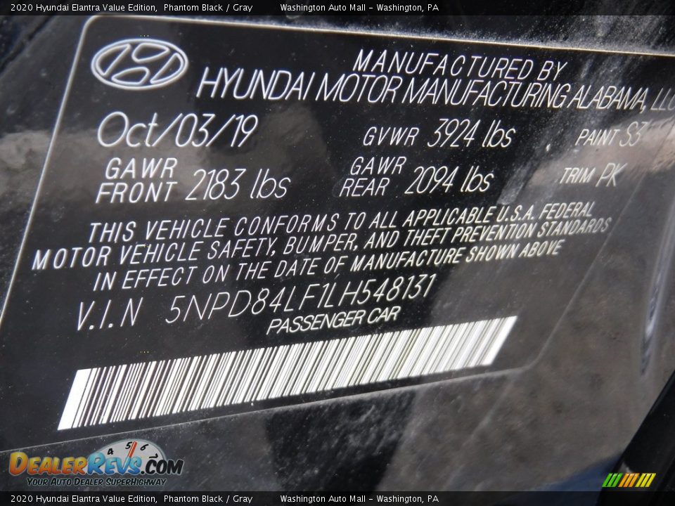 2020 Hyundai Elantra Value Edition Phantom Black / Gray Photo #29