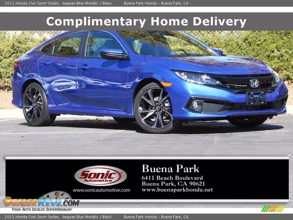 2021 Honda Civic Sport Sedan Aegean Blue Metallic / Black Photo #1