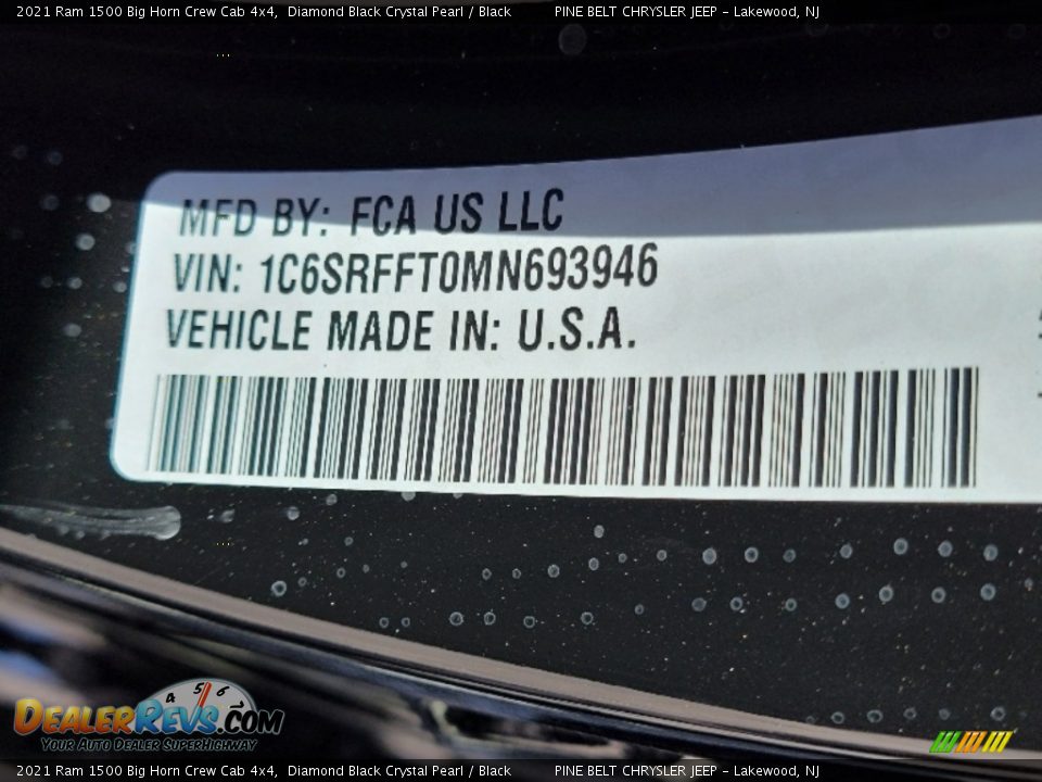 2021 Ram 1500 Big Horn Crew Cab 4x4 Diamond Black Crystal Pearl / Black Photo #14