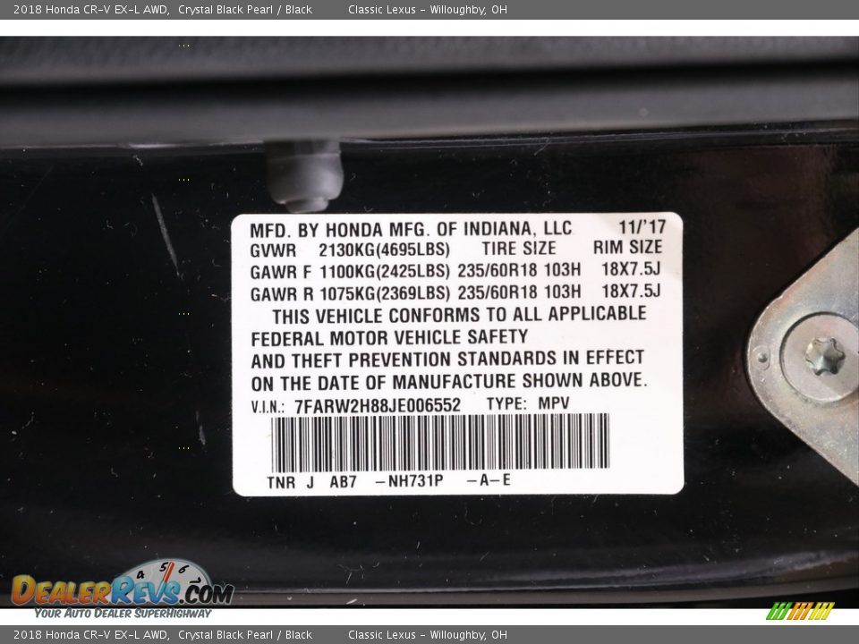 2018 Honda CR-V EX-L AWD Crystal Black Pearl / Black Photo #19