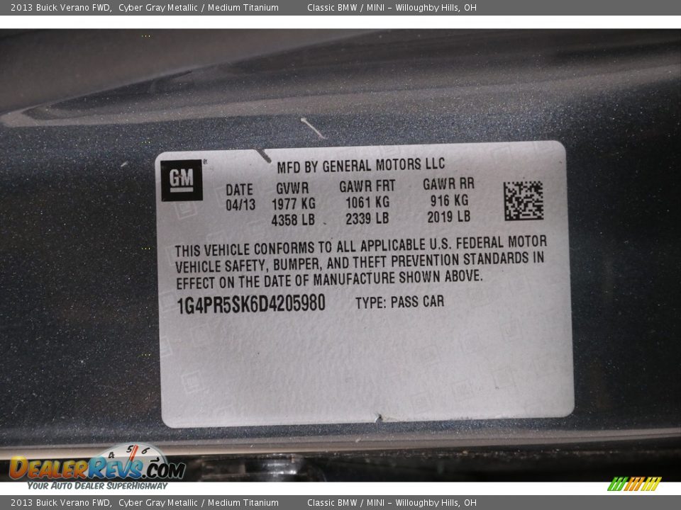 2013 Buick Verano FWD Cyber Gray Metallic / Medium Titanium Photo #18