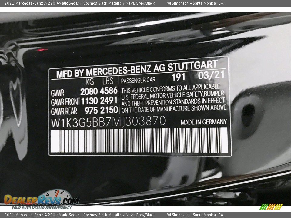 2021 Mercedes-Benz A 220 4Matic Sedan Cosmos Black Metallic / Neva Grey/Black Photo #11