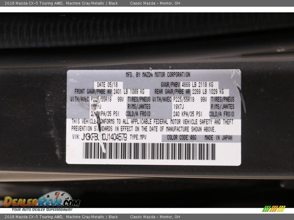 2018 Mazda CX-5 Touring AWD Machine Gray Metallic / Black Photo #19