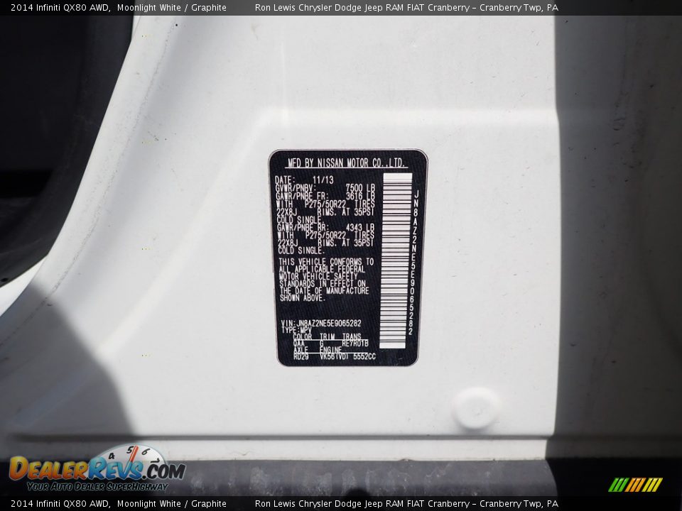 2014 Infiniti QX80 AWD Moonlight White / Graphite Photo #4