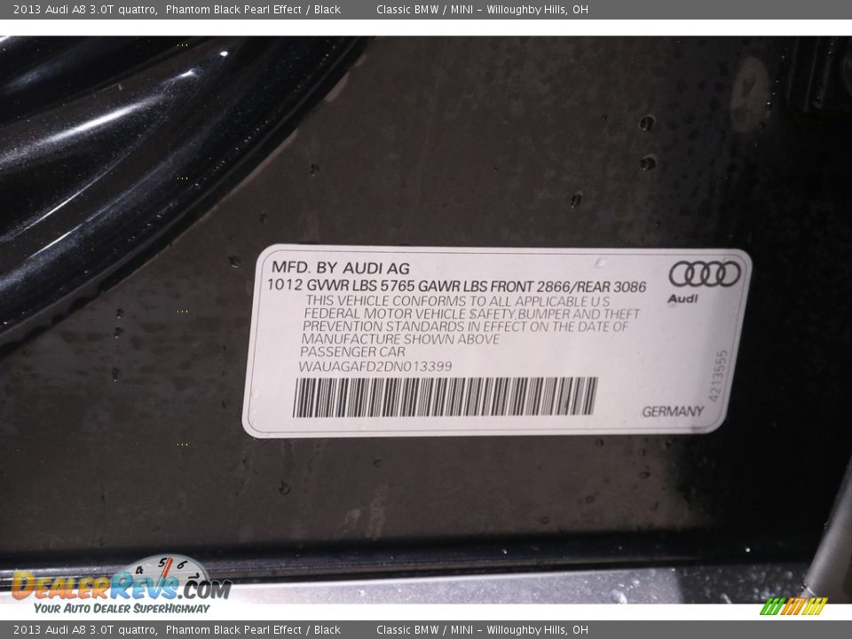 2013 Audi A8 3.0T quattro Phantom Black Pearl Effect / Black Photo #23