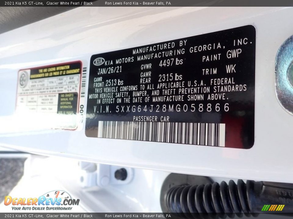 2021 Kia K5 GT-Line Glacier White Pearl / Black Photo #14