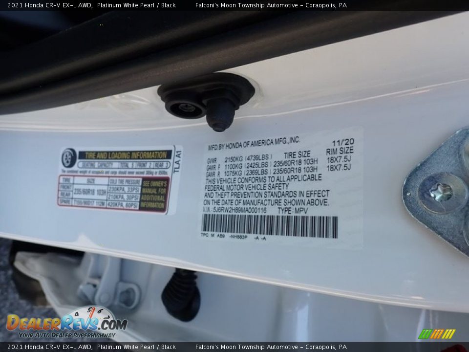 2021 Honda CR-V EX-L AWD Platinum White Pearl / Black Photo #12