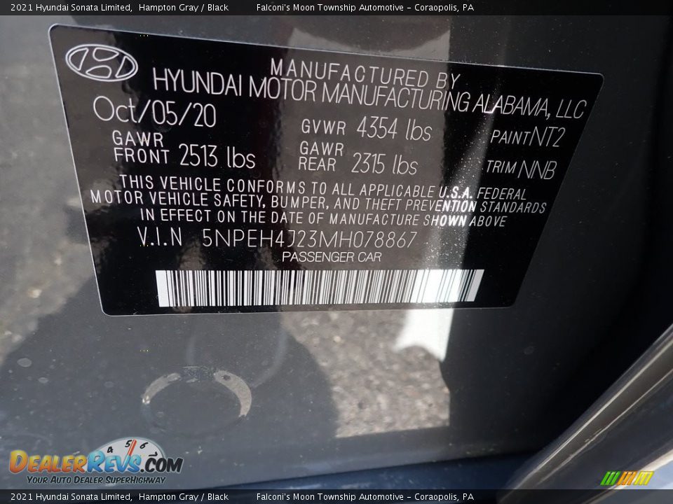 2021 Hyundai Sonata Limited Hampton Gray / Black Photo #12