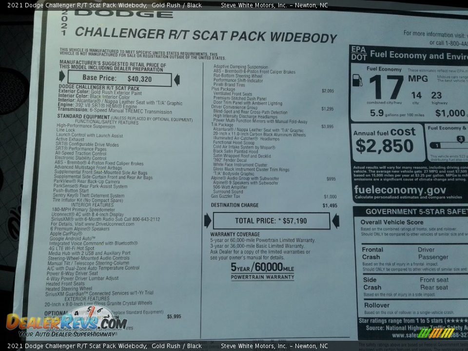 2021 Dodge Challenger R/T Scat Pack Widebody Window Sticker Photo #26